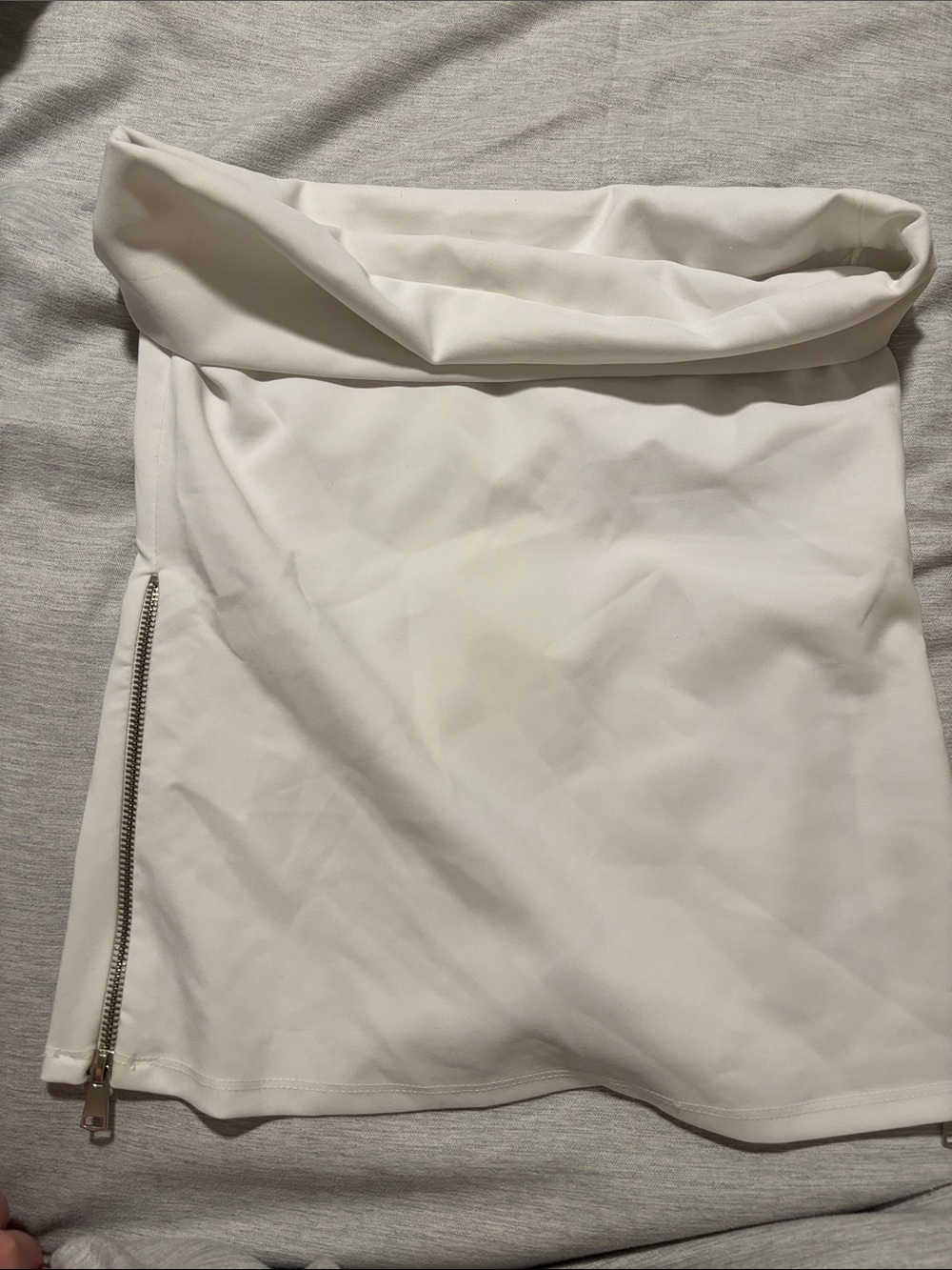 Zara White Fold-Over tube top with Side Zip Detail